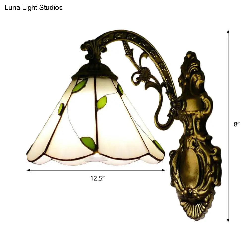 Retro Cone-Shaped Wall Sconce With Stained Glass And 1 Light For Stairway