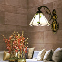 Retro Cone-Shaped Wall Sconce With Stained Glass And 1 Light For Stairway White