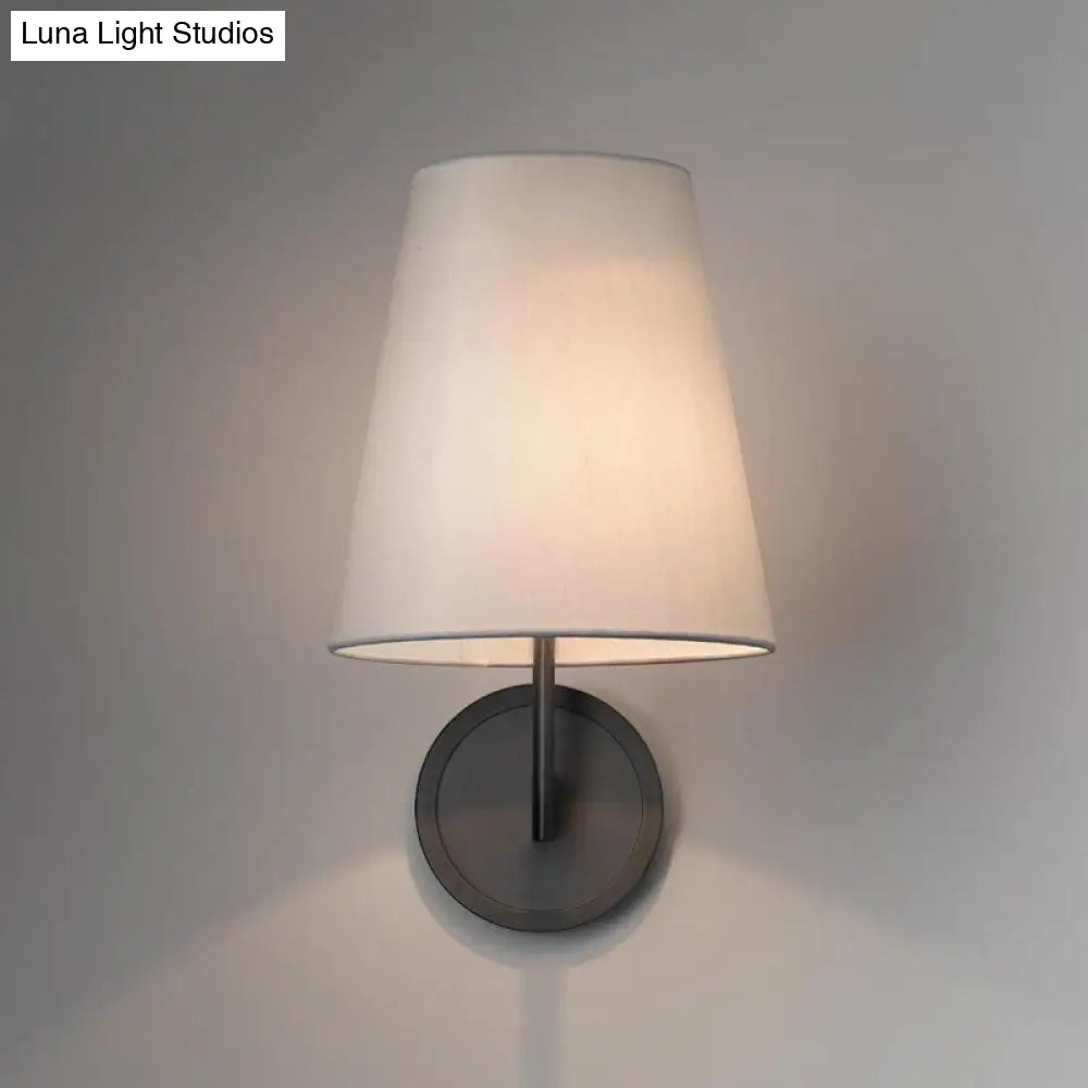 Retro Conic Sconce Lighting Fixture - Black Wall Mounted Light With Fabric Shade