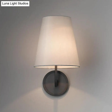 Retro Conic Sconce Lighting Fixture - Black Wall Mounted Light With Fabric Shade