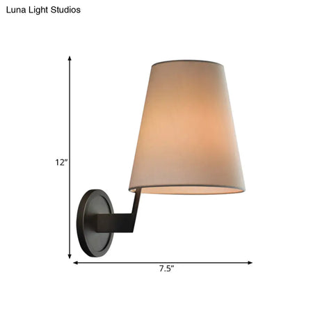 Retro Conic Sconce Lighting Fixture - Black Wall Mounted Light With Fabric Shade