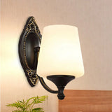 Retro Conical Sconce Wall Light 1/2-Light White Glass Fixture With Black Metal Curved Arm 1 /