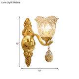 Retro Crystal Flower Wall Lamp - 1 Light Gold Flush Sconce For Living Room