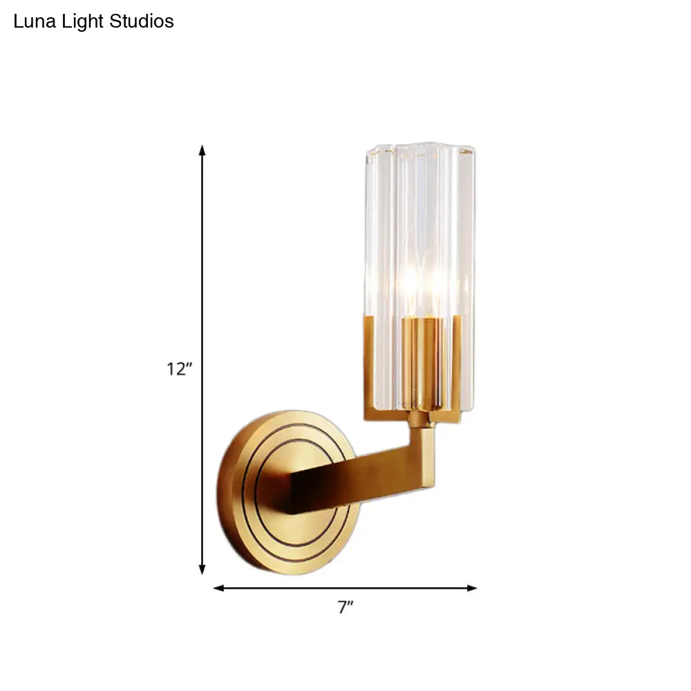 Retro Crystal Ribbed Wall Lamp With Brass Flush Sconce For Living Room - 1/2 Lights
