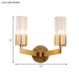 Retro Crystal Ribbed Wall Lamp With Brass Flush Sconce For Living Room - 1/2 Lights