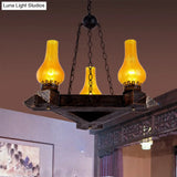 Retro Dark Wood Vase Chandelier With Amber Crackle Glass Ceiling And 3 Lights – Ideal For