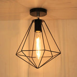 Retro Diamond Cage Ceiling Lamp - Metallic Semi Flush Mount Light For Kitchen In Black