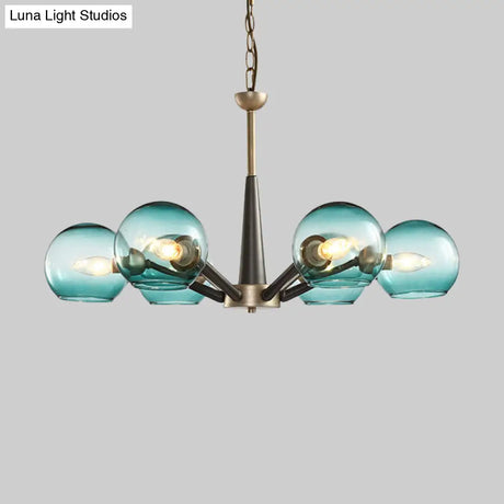Retro Dome Shade Hanging Chandelier With Burst Design - 6-Light Lounge Pendant