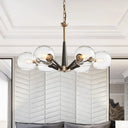 Retro Dome Shade Hanging Chandelier With Burst Design - 6-Light Lounge Pendant Clear