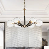 Retro Dome Shade Hanging Chandelier With Burst Design - 6-Light Lounge Pendant Clear
