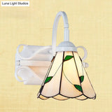 Retro Domed Stained Glass Wall Light Fixture Beige/Blue/Blue-White/White