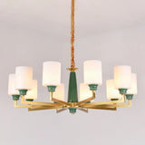 Retro Emerald White Glass Cylindrical Chandelier - Suspended Lighting Fixture With 3/8/12 Lights 10