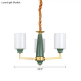 Retro Emerald White Glass Cylindrical Chandelier - Suspended Lighting Fixture With 3/8/12 Lights