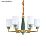 Retro Emerald White Glass Cylindrical Chandelier - Suspended Lighting Fixture With 3/8/12 Lights