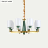 Retro Emerald White Glass Cylindrical Chandelier - Suspended Lighting Fixture With 3/8/12 Lights