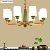 Retro Emerald White Glass Cylindrical Chandelier - Suspended Lighting Fixture With 3/8/12 Lights