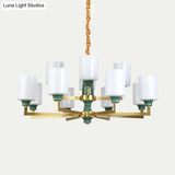 Retro Emerald White Glass Cylindrical Chandelier - Suspended Lighting Fixture With 3/8/12 Lights