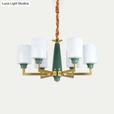 Retro Emerald White Glass Cylindrical Chandelier - Suspended Lighting Fixture With 3/8/12 Lights
