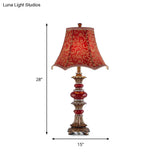 Retro Flared Table Light - Swirl Patterned Fabric Night Lamp In Red