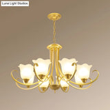 Retro Floral Shade Chandelier Pendant Light With Frosted Glass And Curved Arm - Vintage-Inspired