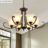 Retro Floral Shade Chandelier Pendant Light With Frosted Glass And Curved Arm - Vintage-Inspired