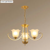 Retro Floral Shade Chandelier Pendant Light With Frosted Glass And Curved Arm - Vintage-Inspired