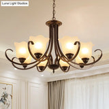 Retro Floral Shade Chandelier Pendant Light With Frosted Glass And Curved Arm - Vintage-Inspired