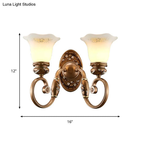 Retro Flower Shade Wall Sconce Lighting: 1/2-Light Brown Glass Mount Lamp