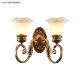 Retro Flower Shade Wall Sconce Lighting: 1/2-Light Brown Glass Mount Lamp