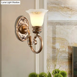 Retro Flower Shade Wall Sconce Lighting: 1/2-Light Brown Glass Mount Lamp