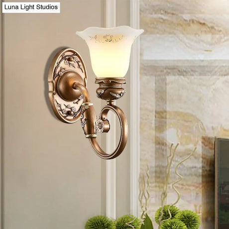 Retro Flower Shade Wall Sconce Lighting: 1/2-Light Brown Glass Mount Lamp