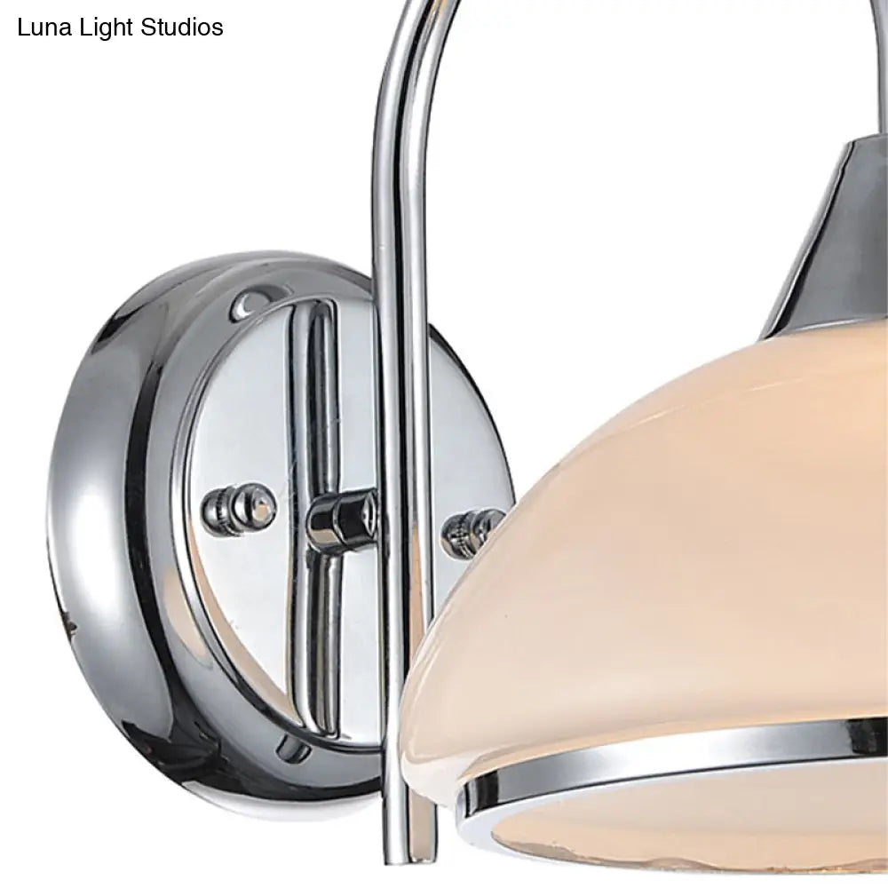 Retro Frosted Glass Bedroom Wall Sconce Light - Bowl Shade 1-Head Nickle Finish