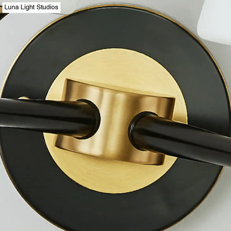 Retro Frosted Glass Bedroom Wall Sconce Light - Tapered Design With Sleek Metal Arm