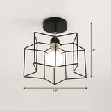 Retro Geometric Semi Flush Mount Lighting - Iron Fixture For Entryway Black / Star