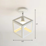Retro Geometric Semi Flush Mount Lighting - Iron Fixture For Entryway White / Square