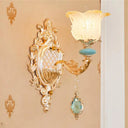 Retro Glass Gold Ruffle Flower Wall Mount Light With Crystal Draping 1 / C