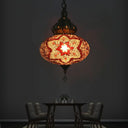 Retro Glass Lantern Suspension Light For Restaurant - Red/Green/Gold 1/3 Heads Ceiling Pendant Red /