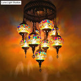 Retro Glass Sphere Chandelier - Vibrant Red/Pink/Orange With 9 Hanging Lamp Heads For Restaurants
