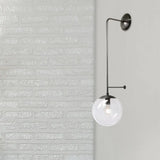 Retro Globe Wall Lamp - 1-Light Clear/White Glass Shade Brass/Black Living Room Sconce Light Black /