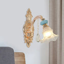 Retro Gold 1/2-Head Flower Wall Light With Opal Matte Glass - Mounted Fixture 1 /