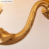 Retro Gold Dome Wall Lamp With Frosted Glass & Scrolled Arm
