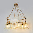 Retro Gold Ring Chandelier With Square Cage Shade - Stylish 6-Bulb Iron Hanging Light