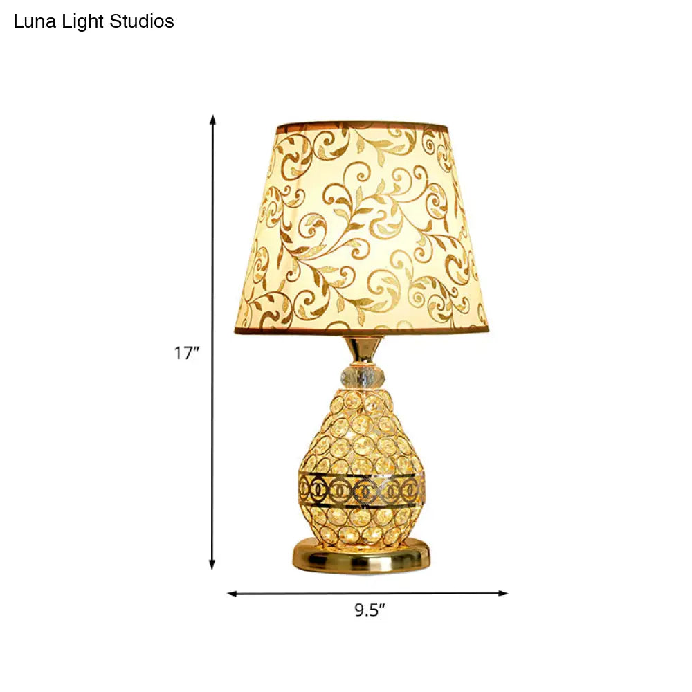 Retro Gold Swirl Pattern Table Lamp With Vase Crystal Pedestal Bedside Nightstand Light