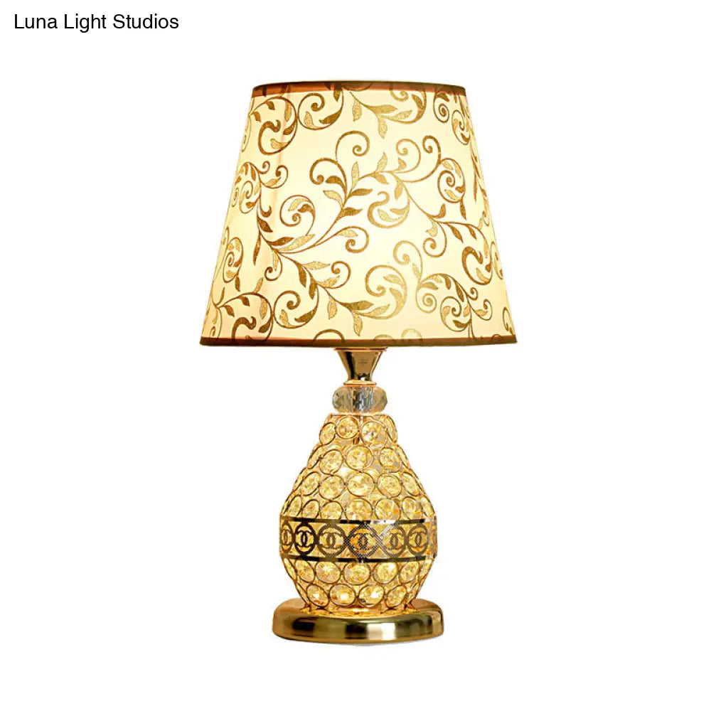 Retro Gold Swirl Pattern Table Lamp With Vase Crystal Pedestal Bedside Nightstand Light