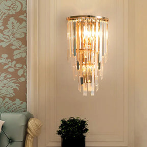 Retro Gold Waterfall Sconce Wall Mounted Crystal Lighting For Hallway (3 Lights)