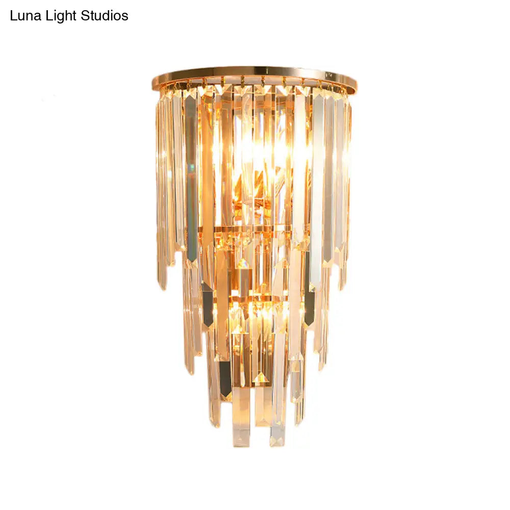 Retro Gold Waterfall Sconce Wall Mounted Crystal Lighting For Hallway (3 Lights)