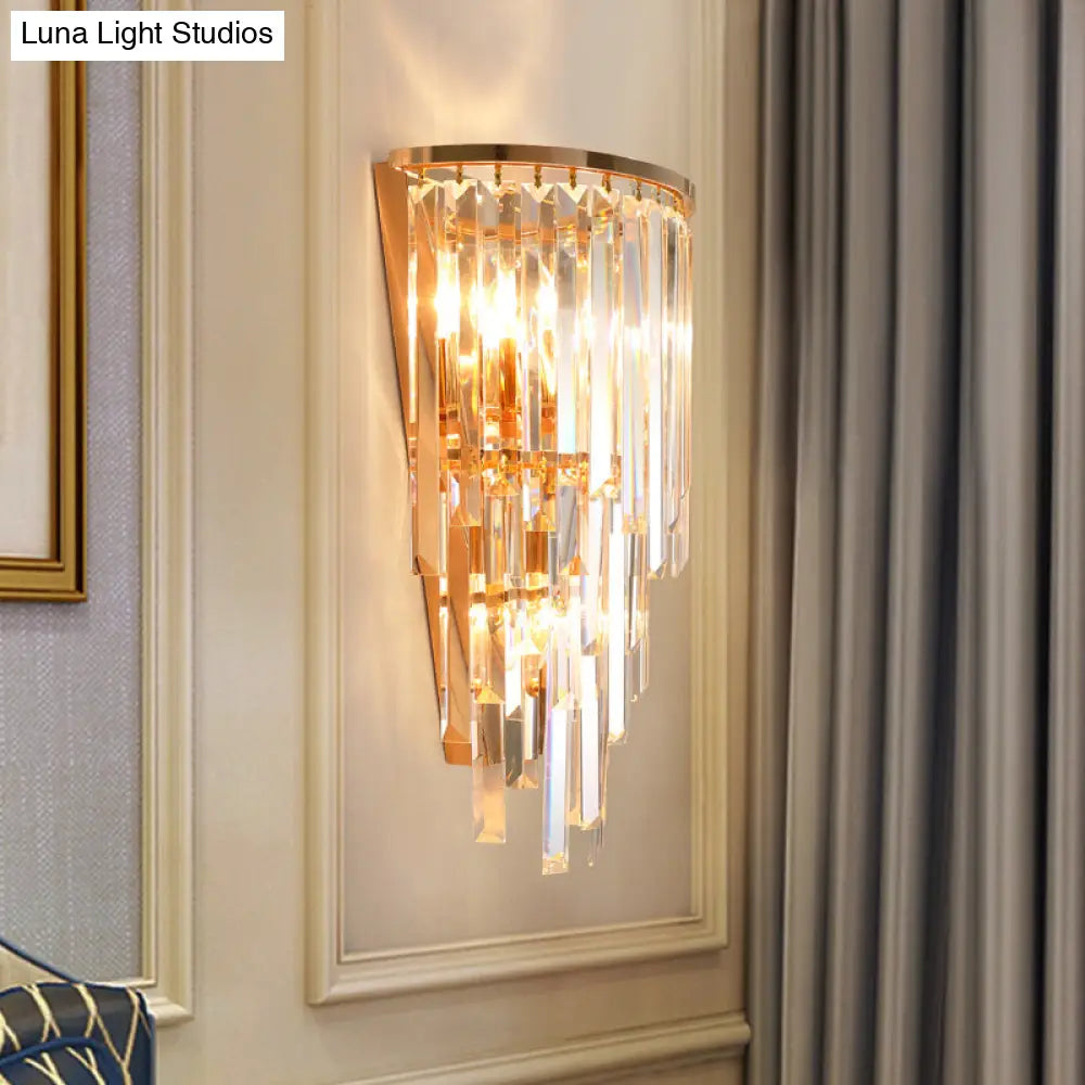 Retro Gold Waterfall Sconce Wall Mounted Crystal Lighting For Hallway (3 Lights)