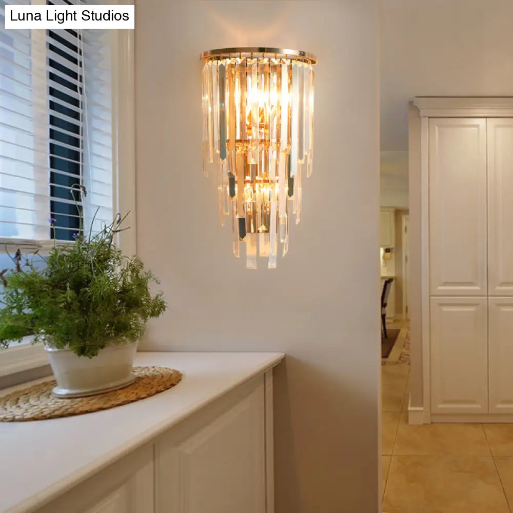 Retro Gold Waterfall Sconce Wall Mounted Crystal Lighting For Hallway (3 Lights)