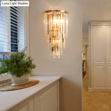 Retro Gold Waterfall Sconce Wall Mounted Crystal Lighting For Hallway (3 Lights)