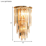 Retro Gold Waterfall Sconce Wall Mounted Crystal Lighting For Hallway (3 Lights)